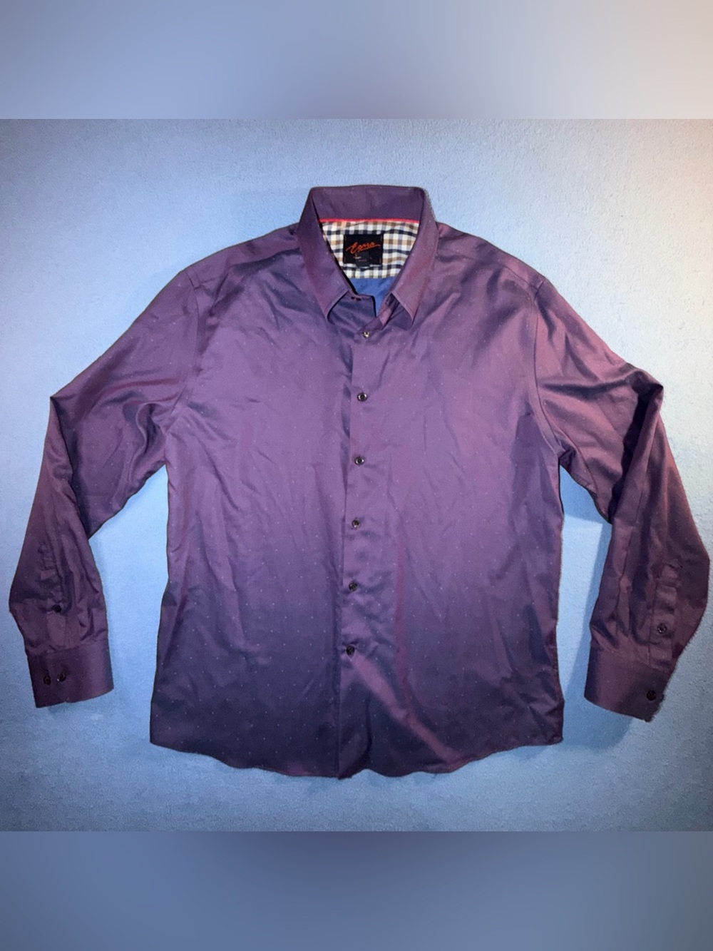 Egara Men's Purple Button-Up Dress Shirt with Contrast Plaid Collar